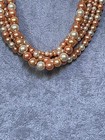 Five Strand Multi Peach Cream Glass Faux Pearl Necklace Earring Set