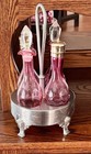 Antique 4 Piece Cruet Set Sp Egyptian Feet Revival Cranberry Glass Ships Free
