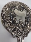 Vintage Silver Plated Hand Held Vanity Mirror Floral Ornate Design 9 5    Heavy