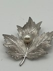 Mikimoto Sterling Silver And Pearl Leaf Brooch Pin