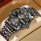 Olevs Men s Quartz Dress Watch Black gold Dial Day date Luminous 30m Ss Bracelet