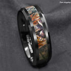 Black Tungsten Men s Red Forest Camouflage Camo Hunting Atop Band Ring Size 6-13