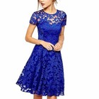 Women Vintage Lace Round Neck Formal Wedding Cocktail Evening Party Swing Dress