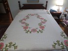 Vintage Handmade Appliqued   Hand Quilted Floral Vine Cotton Quilt - 76  X 94 