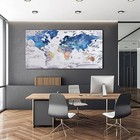 World Map Wall Art Canvas 24x48 Framed Blue Modern Decor Large Picture Living