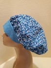 Tiny Flowers On Blue Women s Bouffant Surgical Scrub Hat cap Handmade