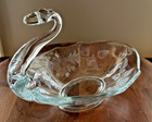 Vintage Mcm Clear Etched Glass Swan Bon Bon Candy Dish 6 5 