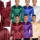 Men Shirt Solid Color Pullover Performence Tops Worship Long Sleeve Adjusted