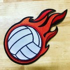 Embroidered Flaming Volleyball Patch - New Iron-on Applique Beach Volley Ball