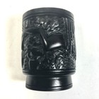 Vintage African Hand Carved Ebony Wood Vase Pot Carved Figures