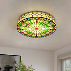Tiffany Style Vintage Flush Mount Ceiling Light Led Stained Glass Pendant Lamp