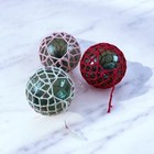 Japanese Glass Fishing Float Vintage 4in With Original Colorful Net Set Of 3