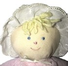 Vintage Eden Plush Baby Girl Doll Pink Bonnet Terry Cloth Blue Eyes Blond Lovey