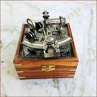 Antique Brass Sextant Maritime Nautical Astrolabe Glasstop Wood Box Collectible