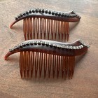 Vintage  Hair Comb Pair Usa Rhinestones  Prong Set Faceted Jewelry Bridal Brown