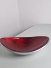 Vtg  1970 s Beautiful Art Deco Brushed Silver Metal Red Rose Enamel Oval 8  Bowl