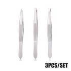 New 3pcs Stainless Steel Slant Tip Tweezer Precision Eyebrow Hair Remover Tools