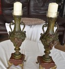 Pair Of Red Marble Cherry And Bronze Candle Holders 19th Century French Antiq   