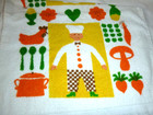 Nos Vtg Terry Kitchen Dish Towel Mod Chef Veggies Mushrooms Chicken Cute 