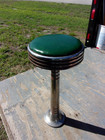Vintage Soda Fountain Diner Bar Stool Chromed Cast Swivel Cushion Green Top