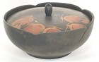 Vtg Japanese Rice Bowl With Lid 6 5  Brown Bird Design Plastic Lacquerware Ohits