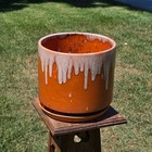 Vtg 1977 California Pottery Planter Pot Saucer Set Cj10 Drip Glaze Gainey Style