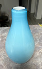 Layered Glass Vase  Blue With White Inside  8 1 2  Tall Approx  4  Wide 
