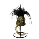 Medium Shrunken Head With Hair Metal Stand Oddity Magic Ritual Voodoo Witchcraft