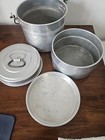 Vtg Leyse Priscilla Ware Aluminum Coal Miner s Dinner Lunch Bucket   Wood Hndl