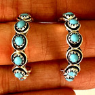 Turquoise Hoop Native American Earrings 1 25  In 925 Sterling Silver Zuni
