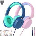 2 Pack Kids Headphones With Sharing Splitter  3 5mm Jack Wired Blue pink