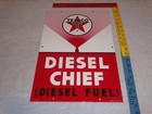Vintage Texaco Diesel Chief Fuel Sprayer 18  Porcelain Metal Gasoline   Oil Sign