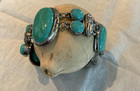 Large Multi Stone Turquoise Linked Sterling Silver Bracelet  7 Stones With Clasp