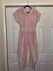 Vintage 80s 90s Pink Striped Jumpsuit Size 11 Made In Usa Tapered Utility Romper