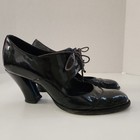 Chanel Black Patent Leather Vintage Lace Up Heel Oxford Shoes Size - 36 5