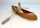 Antique Hand Carved Wood Canadian Inuit Eskimo Art Wood Sculpture Canoe Man 