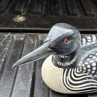 Painted Carved Wooden Loon Bird Figurine Decoy Black White Red Eye