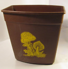 Mushroom Gabage Can Brown Plastic Vintage 70 s Retro Decor Yellow Hippe 12 X 10