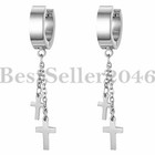 2-6pcs Men Women Stainless Steel Cross Tassel Dangle Hoop Huggie Stud Earrings