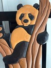 Vintage Handcrafted Intarsia Panda Bear Tree Art 22  3d Wood Wall Hanging Decor