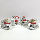 Vtg Japan Christmas Figurines Ceramic Rocking Elf Santa Hats Pixie Sleigh Candle