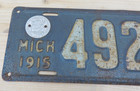 Vintage Original 1915 Michigan License Plate Tag   49298