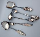 Reed   Barton Silverplate Floral Serving Set 5pc Art Nouveau Tomato Server Ladle