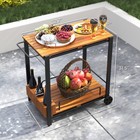 Outsunny Acacia Wood Outdoor Bar Cart  2-tier Outdoor Serving Cart  Teak