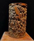 Chinese Carved Brush Pot Pen Case Statue Antique Wood Carving Buddha Arhat Decor