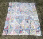 Vtg Antique Feedsack Patchwork Quilt Blanket Handmade Log Cabin Colorful 72 X 83