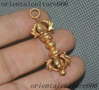 Old Tibet Buddhism Bronze 24k Gold Gilt  Vajra Dorje Phurpa Amulet Pendant