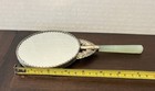 Vintage Hand Mirror 8    Long With Jade Handled Silver Tone Metal Bird Figure