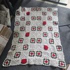 Handmade Crochet Granny Square Afghan Throw Blanket 3d Roses White Floral 50x40
