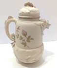 Antique Bisque Mocha Pot Dragon Handle Mermaid Spout Gold   Pink Flowers